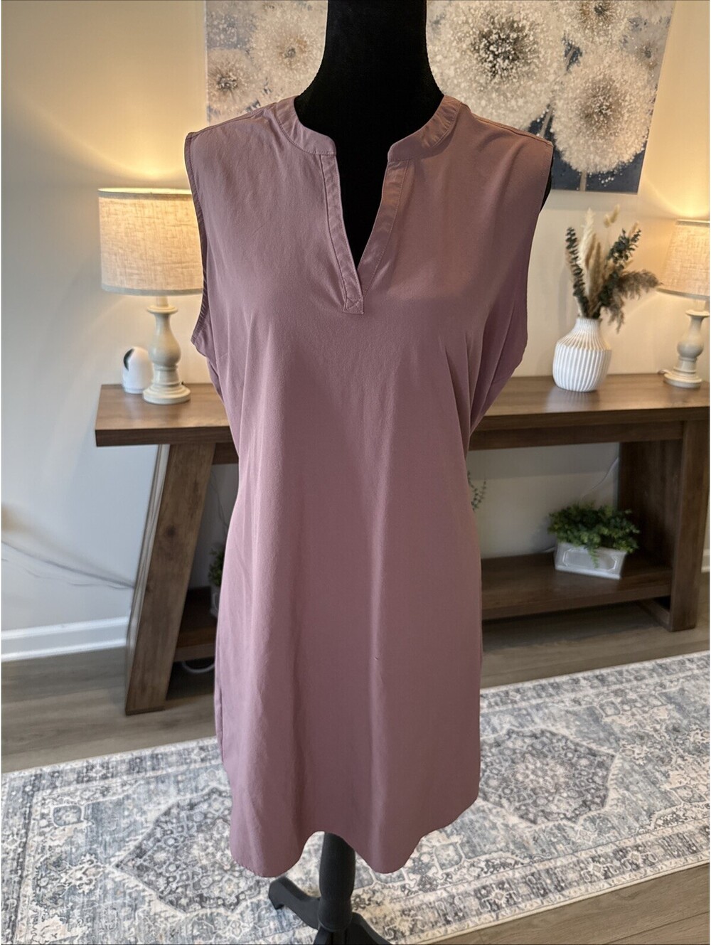 Eddie Bauer Mauve Tie Back Dress Short Sleeveless V Neck Size XL